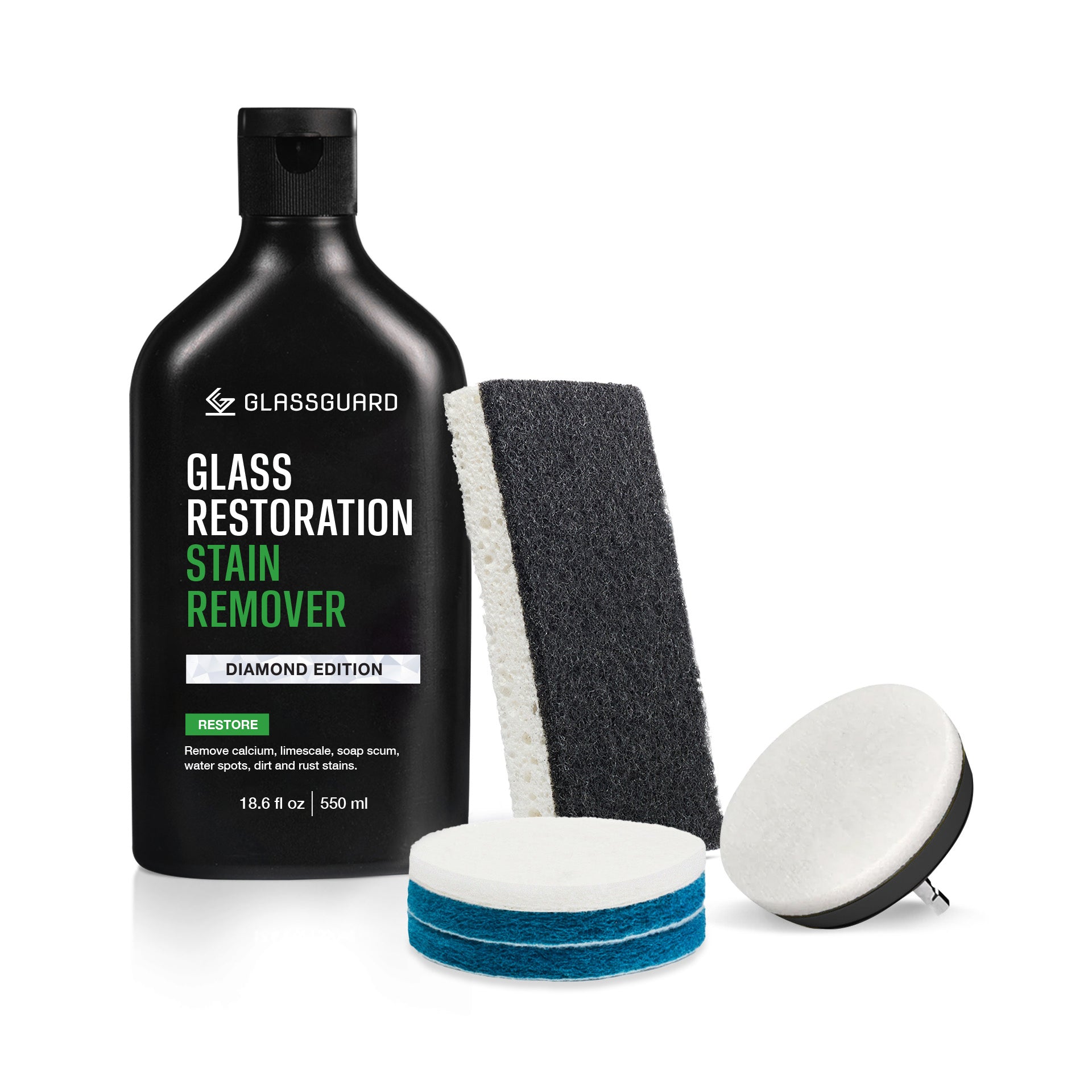 Glass Stain Remover + Drill Scrubbing Pads
