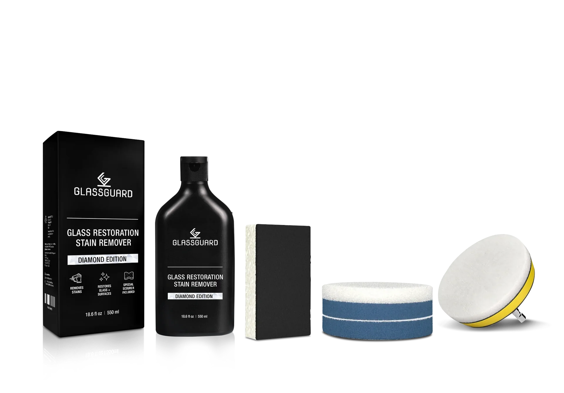 GLASSGUARD™ Glass Stain Remover + Drill Scrubbing Pads