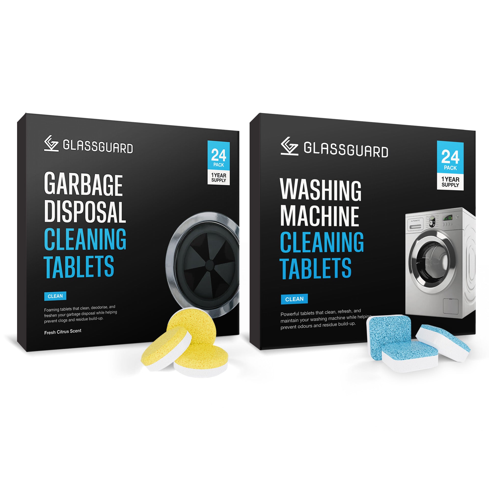GLASSGUARD™ Washing Machine & Garbage Disposal Cleaning Tablets